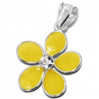 Dětský stříbrný přívěsek s jedním krystalem "Květina - žlutá". Ag 925/1000